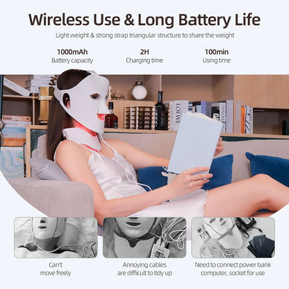 7 Color Photon LED Face and Neck Mask – 3D Flexible Silicone for Red and Infrared Light Therapy